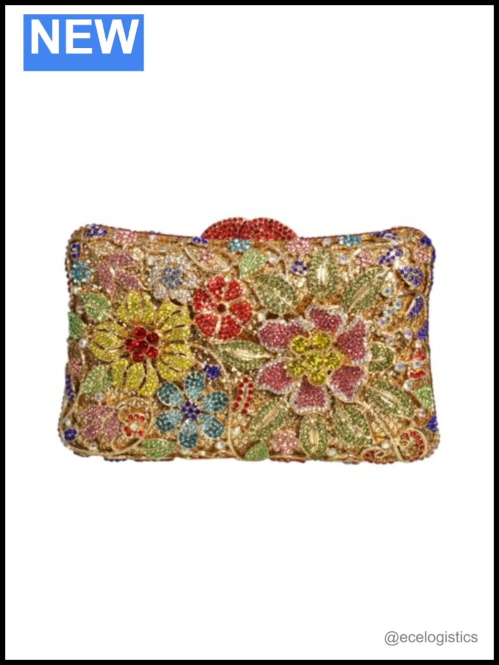 Women Rhinestone Floral Handbag Diamond Flower Purse Crossbody Clutch